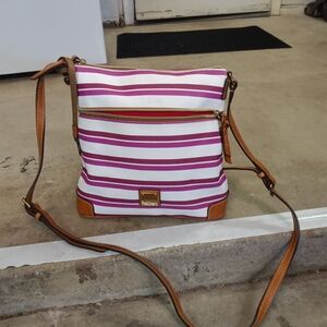 Dooney & Bourke Magenta and White Striped Crossbody Bag